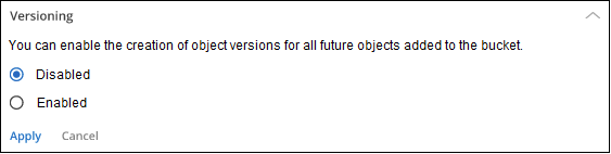 Uma captura de tela mostrando como alterar a configuração de controle de versão de um bucket.