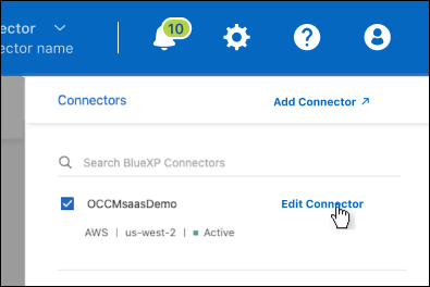 Uma captura de tela que mostra a opção Editar conetor que está disponível depois de expandir o menu do conetor.