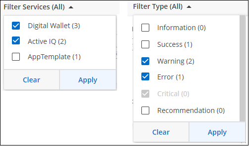 Uma captura de tela mostrando os dois tipos de filtros disponíveis no Centro de notificações.