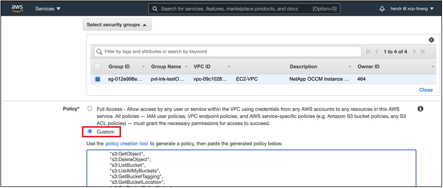 Uma captura de tela do grupo de segurança da AWS associado ao conetor.