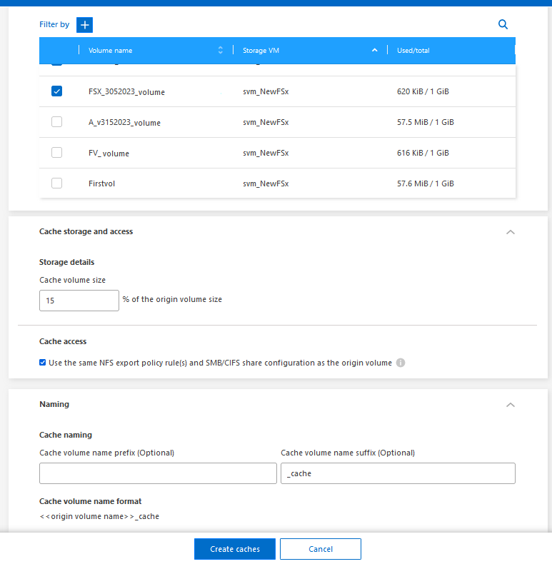 janela para adicionar cache