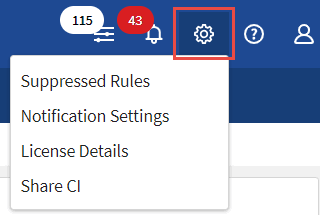 Mostra o ícone de configurações que abre o menu para selecionar regras suprimidas.