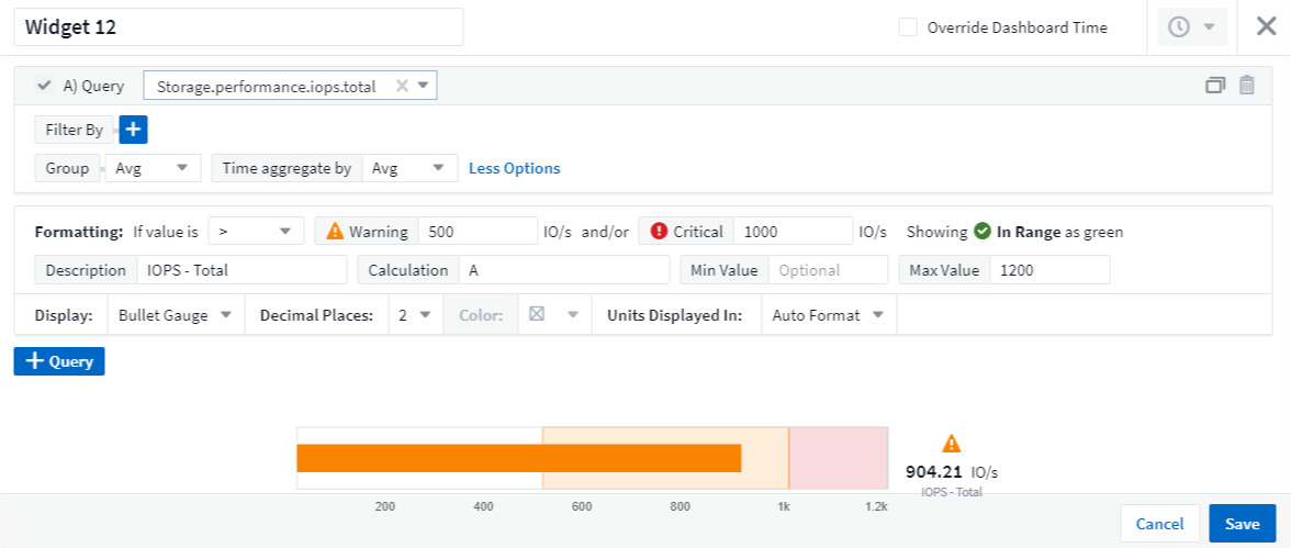 Definições de formato para o widget de indicadores