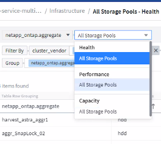 Seleções de infraestrutura para pools de storage