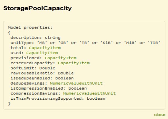 Exemplo de capacidade do pool de storage