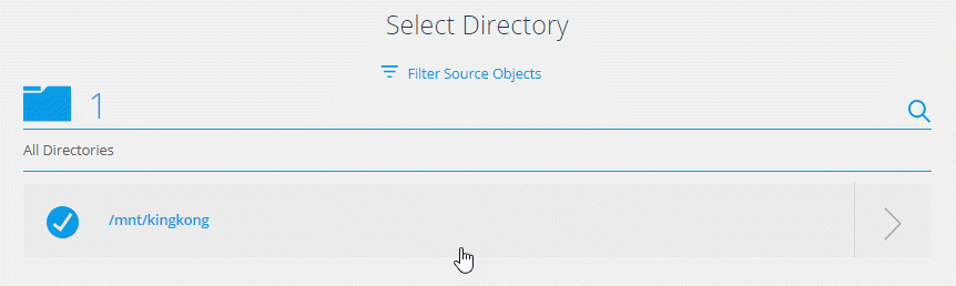 Uma captura de tela mostrando a opção de selecionar um diretório de nível superior, detalhar e selecionar a opção Filtrar objetos de origem.