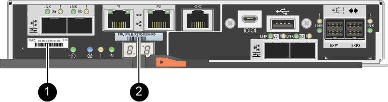 Endereço MAC e número de peça FRU no controlador E2800