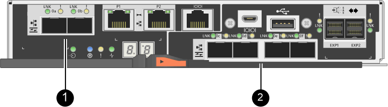 Portas de host e HIC em um controlador E2800"