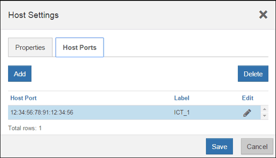 Caixa de diálogo Configurações do host