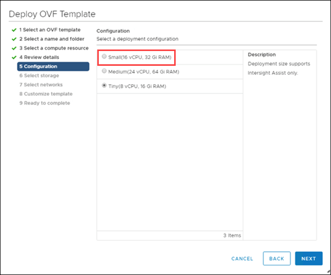 Captura de tela da configuração Deploy OVF Template passo 5