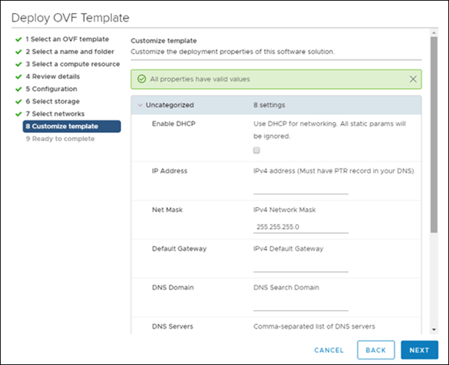 Captura de tela da tela Deploy OVF Template