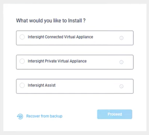 Captura de tela das opções de implantação do Intersight