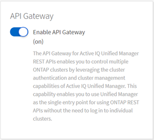 Captura de tela do NetApp AIQ UM API Gateway habilitado