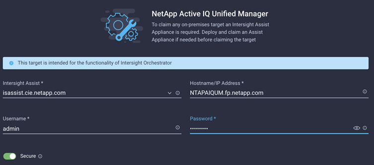 Captura de tela do alvo NetApp AIQ UM sendo reivindicado do Cisco Intersight