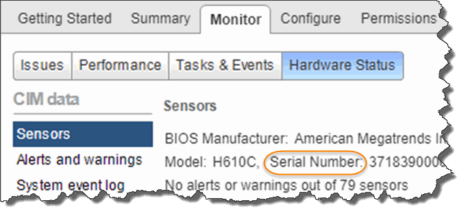 Mostra o número de série do nó com falha no VMware vSphere Web Client.