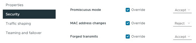 Mostra as seleções de segurança para a rede iSCSI-A.