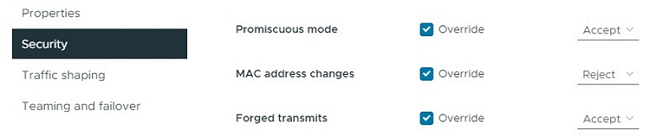 Mostra as seleções de segurança para a rede iSCSI-B.