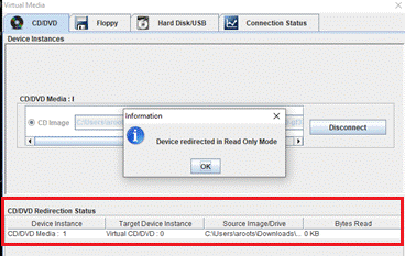 Janela pop-up mostrando o sucesso do upload do ISO.