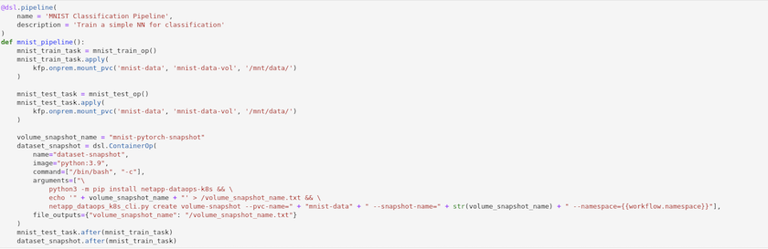 Código para construir um pipeline de Snapshot no Kubeflow