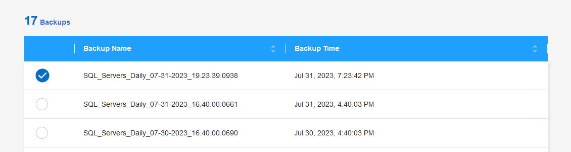Selecione backup
