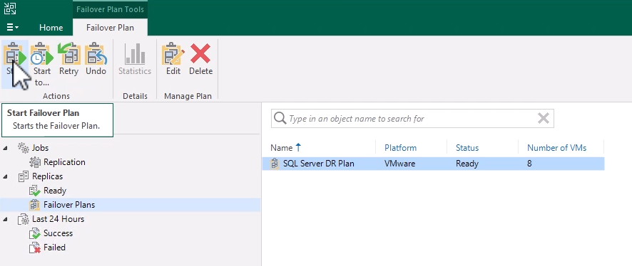Iniciar plano de failover