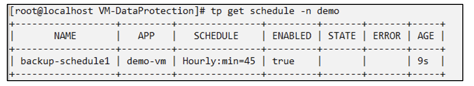 Agendamento de backup criado