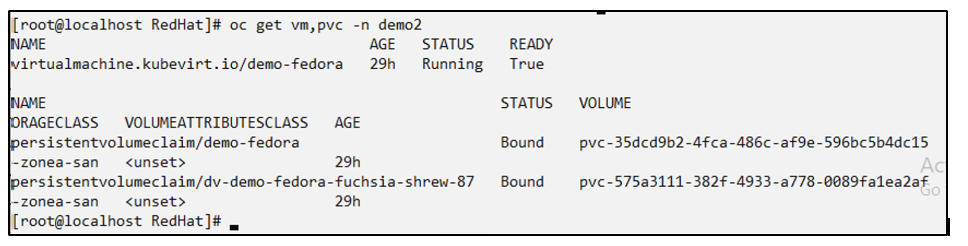 VM restaurada em novo namespace