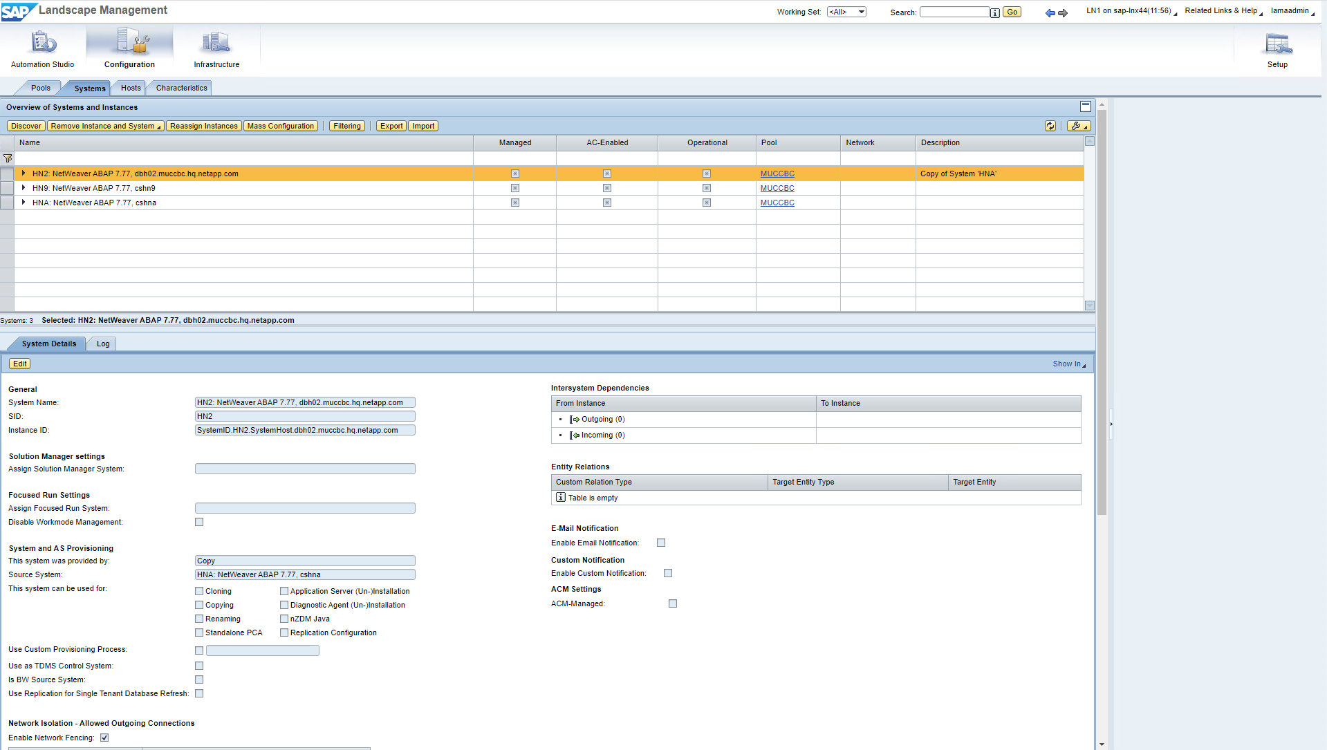 Esta captura de tela mostra a tela Lama Systems juntamente com detalhes do sistema.