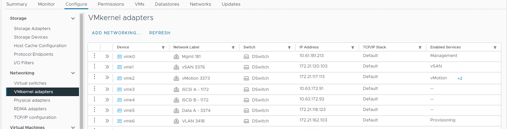 VMKernel com serviços habilitados