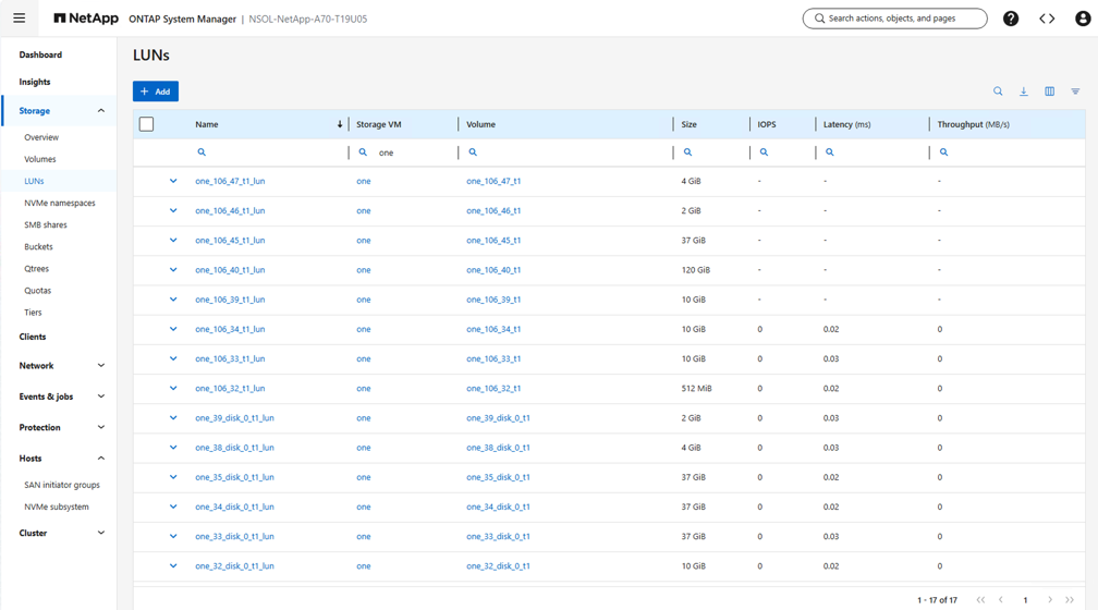 ONTAP LUNs para OpenNebula imagens e máquinas virtuais