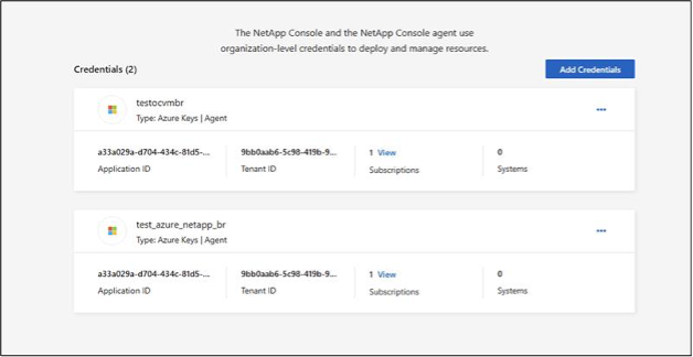As credenciais do Azure foram adicionadas e o Azure Blob Storage foi descoberto