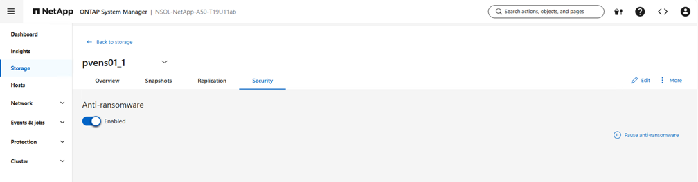 Status de proteção contra ransomware