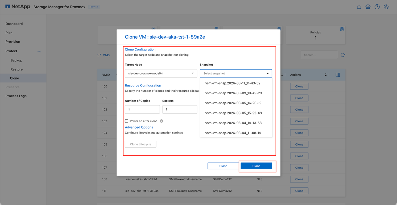 Operação de clonagem em andamento usando ONTAP FlexClone