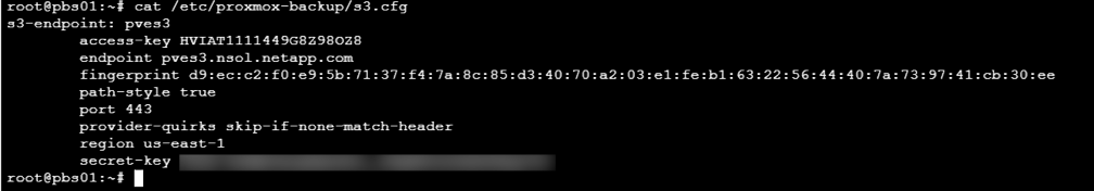 Arquivo de configuração do endpoint S3 no PBS