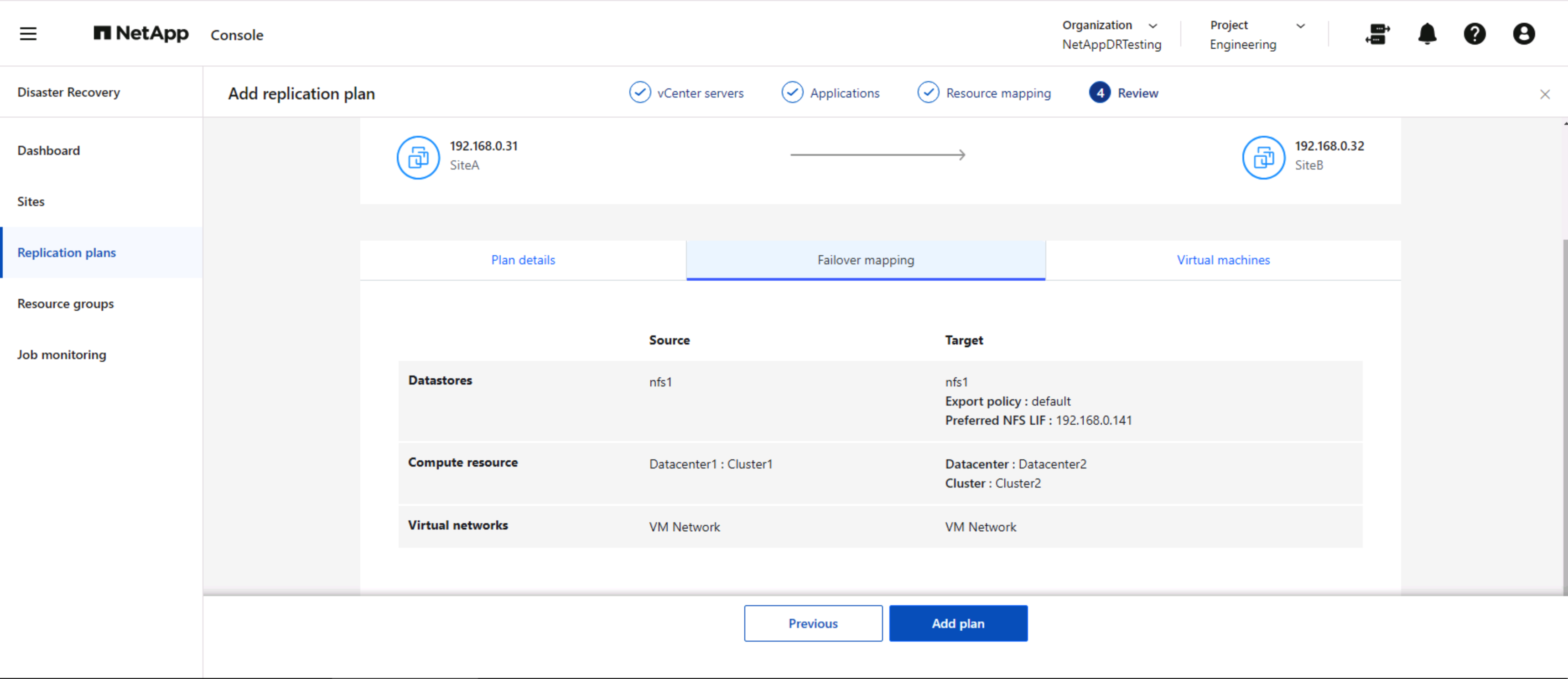 Revisão do mapeamento de recursos de NetApp Disaster Recovery