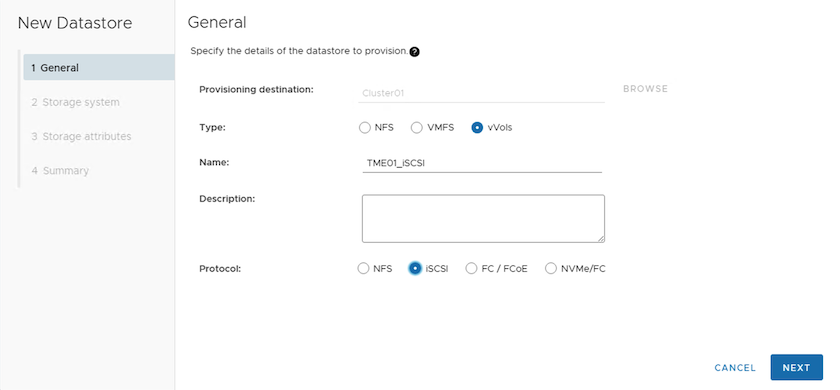 Armazenamento de dados iSCSI vVol com 9.13