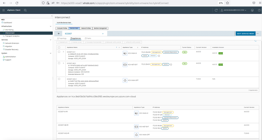 Captura de tela do processo concluído na página do vSphere Client Interconnect.