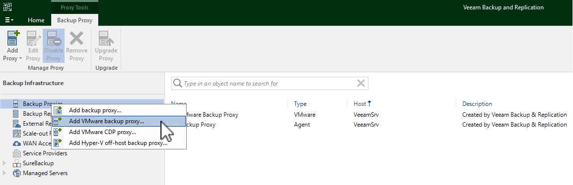 Abra o assistente Adicionar proxy de backup Veeam