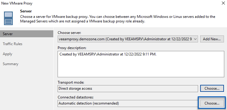 Selecione um servidor para o VMware Proxy