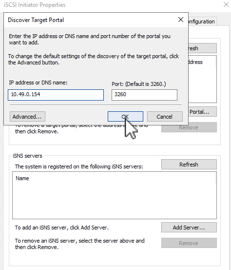 Descoberta do iniciador iSCSI