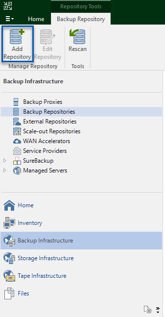 Crie um novo Repositório de Backup