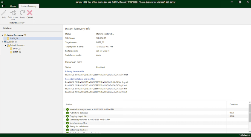 monitore o processo de recuperação do servidor sql