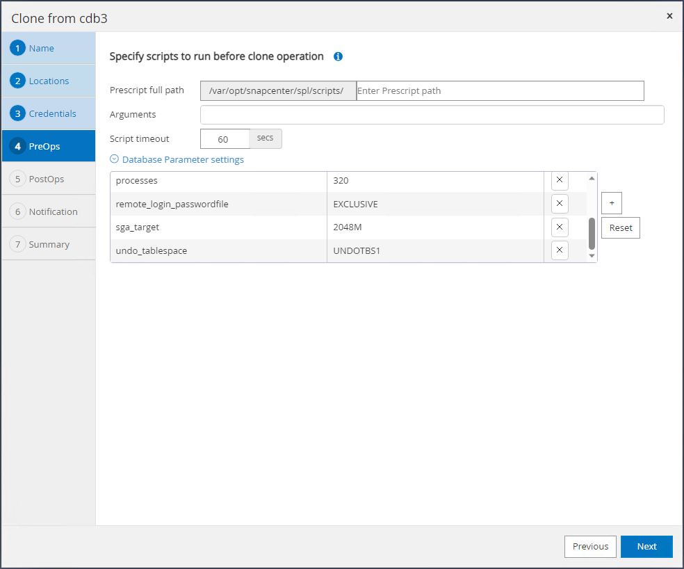 Captura de tela mostrando a configuração do SnapCenter.