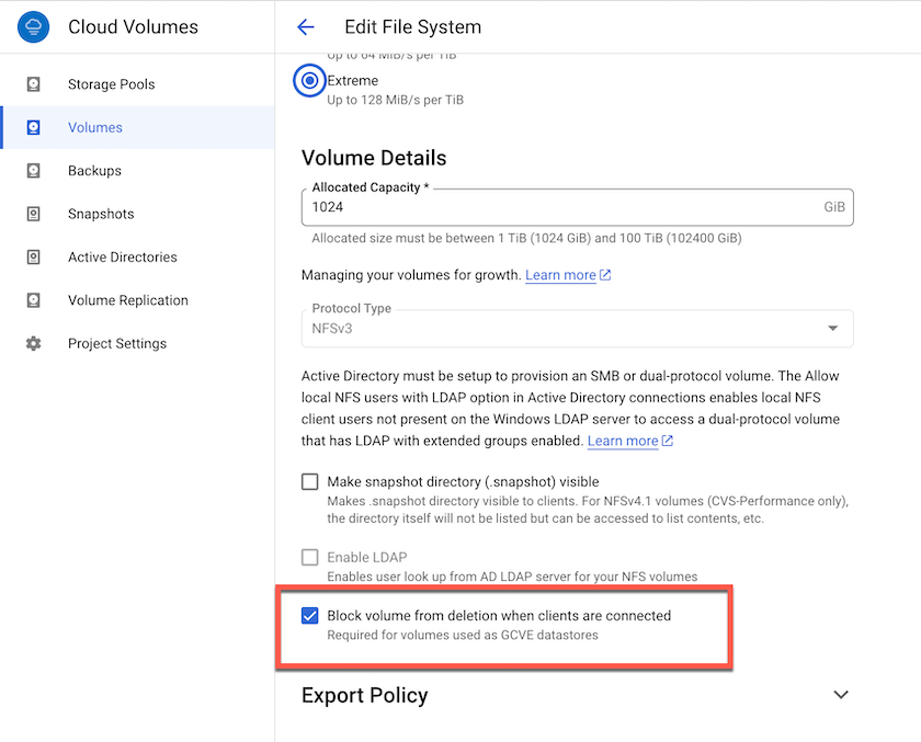 Opção não excluível de volumes NetApp