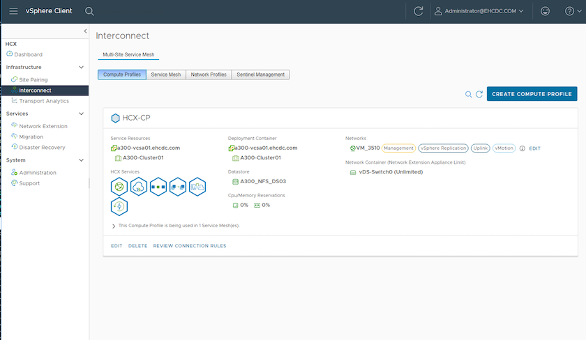 Captura de tela da página do vSphere Client Interconnect.