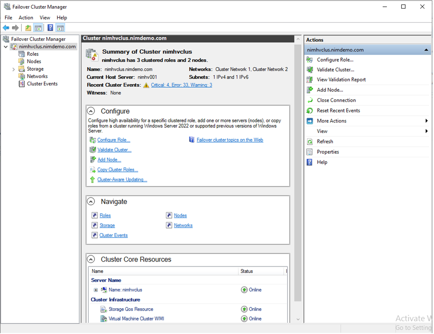 Imagem mostrando a interface de gerenciamento de cluster