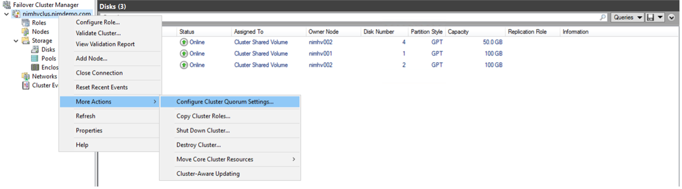 Imagem das configurações Configurar Quorum de Cluster