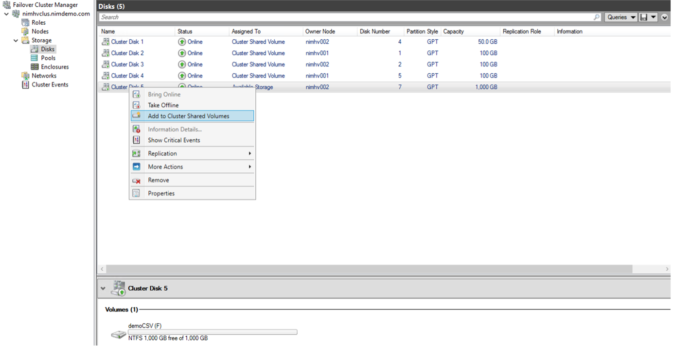 Imagem da interface Adicionar ao cluster volumes compartilhados