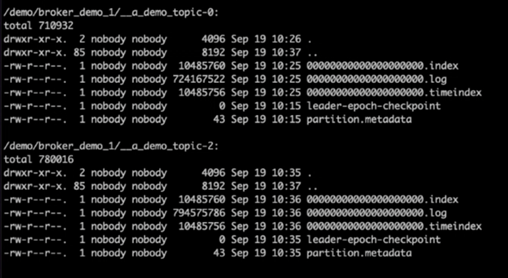 Esta captura de tela mostra a saída do log para uma atribuição de partição limpa bem-sucedida para o Cluster 1, enquanto