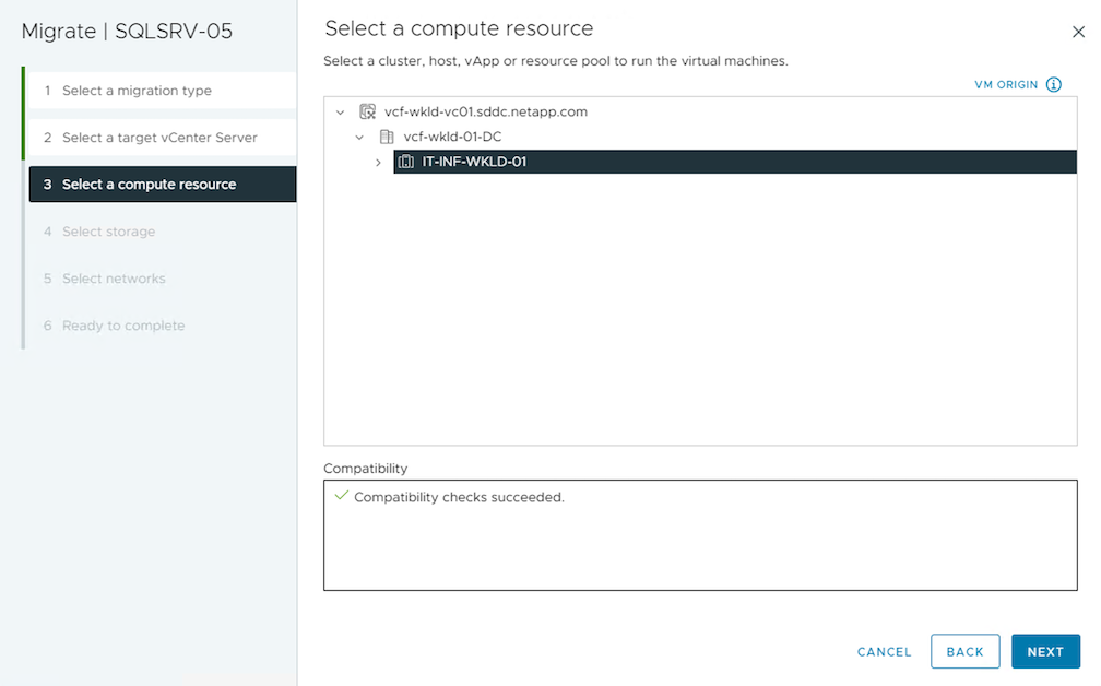 Selecione cluster de computação de destino